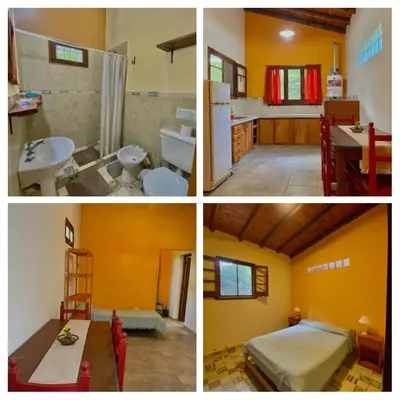 three pictures of a kitchen and a bathroom at CASA del RIO in Villa Ciudad Parque