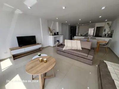 a living room with a couch and a table at plazaColon in Cordoba