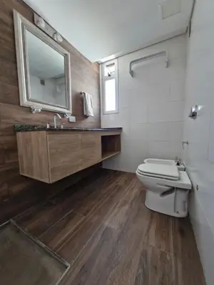 a bathroom with a toilet and a sink and a mirror at Bonito departamento in Cordoba