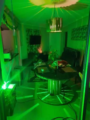 a green living room with a table and a couch at Terra Zion in Cordoba