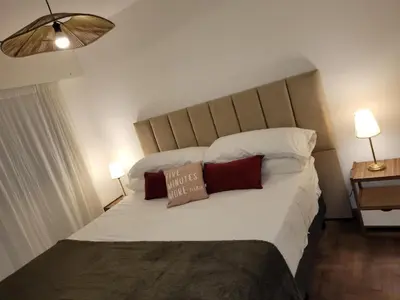 a bedroom with a large white bed with two pillows at Departamento Patio Olmos in Cordoba