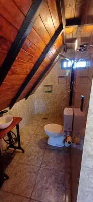 a bathroom with a toilet and a sink at las huertitas de milele in La Porteña