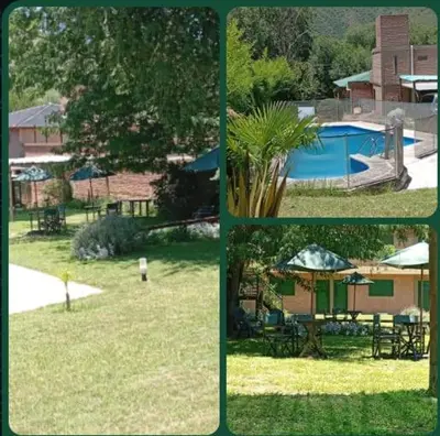 a group of four pictures of a yard with a pool at Posadas La Paz in San Antonio de Arredondo