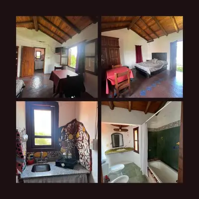 a collage of four pictures of a room at Casa de iris in Mina Clavero