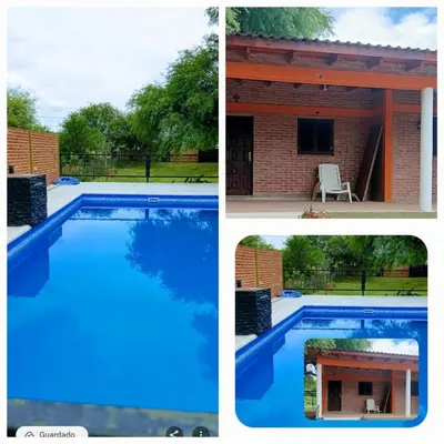 a collage of three pictures of a swimming pool at Casa Camila in Villa Cura Brochero