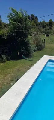 a blue swimming pool in a yard with a tree at Casa los nonos in Cordoba