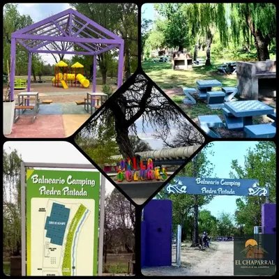 a collage of pictures of a park with a playground at Cabaña El Chaparral Villa Dolores, Traslasierra 1 in Piedra Pintada